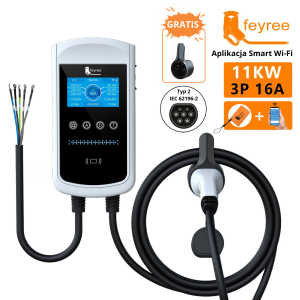 Feyree typ 2 stacja ładowania Wallbox 11KW 16A 3 fazy Wi-Fi & RFID LCD + uchwyt GRATIS