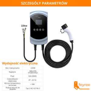 Feyree typ 2 stacja ładowania Wallbox 22KW 32A 3 fazy Wi-Fi & RFID + uchwyt GRATIS
