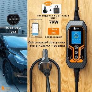 Feyree Jednofazowa Mobilna Ładowarka EV Typu 2 7KW 32A z Aplikacją Wi-Fi + Torba i Uchwyt GRATIS