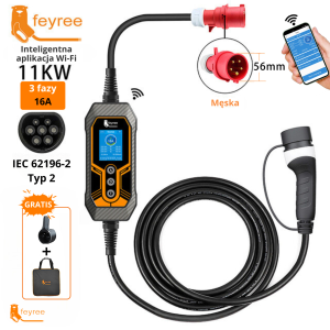 Feyree typ 2 mobilna ładowarka EV 11KW 16A 3 fazy z Wi-Fi + torba i uchwyt GRATIS