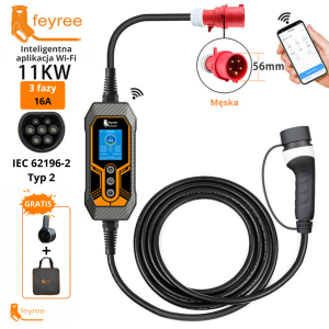 Feyree typ 2 mobilna ładowarka EV 11KW 16A 3 fazy z Wi-Fi + torba i uchwyt GRATIS