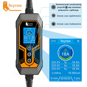 Feyree typ 2 mobilna ładowarka EV 11KW 16A 3 fazy z Wi-Fi + torba i uchwyt GRATIS