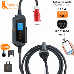 Feyree typ 2 mobilna ładowarka EV 11KW 16A 3 fazy z Wi-Fi + torba i uchwyt GRATIS